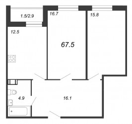 Двухкомнатная квартира 67.5 м²